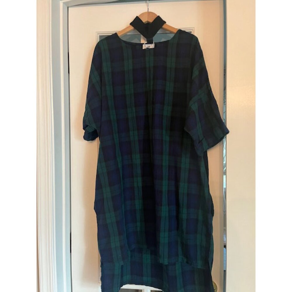 The Ragged Priest Boxy Plaid Shirt Dress with Knit Choker Size M